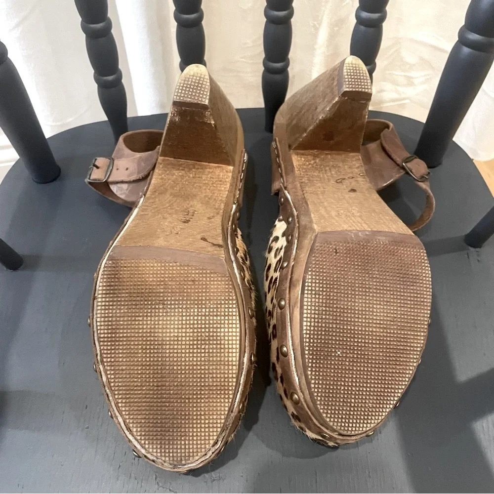 Sanita Calf Hair Animal Hair Leopard Sling Back Clogs Size 38